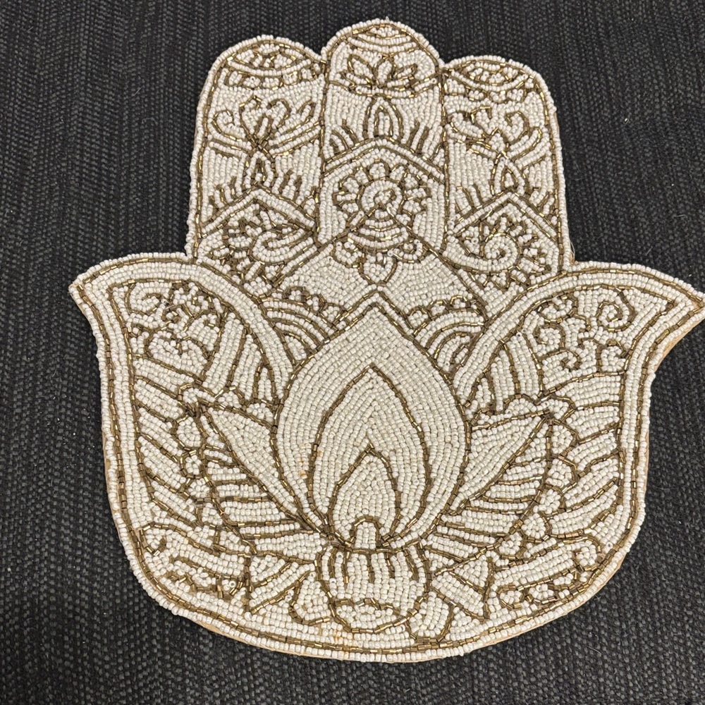 Intricate Beaded Hamsa plate charger made India - Picture 6 of 10
